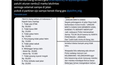 Muncul Narasi Daftar Denda Tilang untuk 13 Pelanggaran, Ini Faktanya